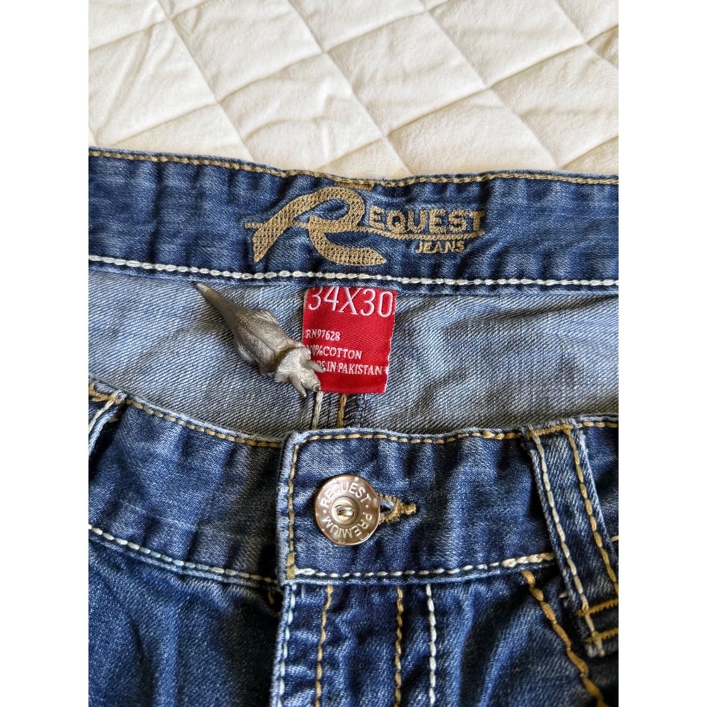 VTG Y2K Distressed Request Denim Jeans Sz 34x30 Streetwear Grunge 50 Cent Unique - Picture 5 of 5